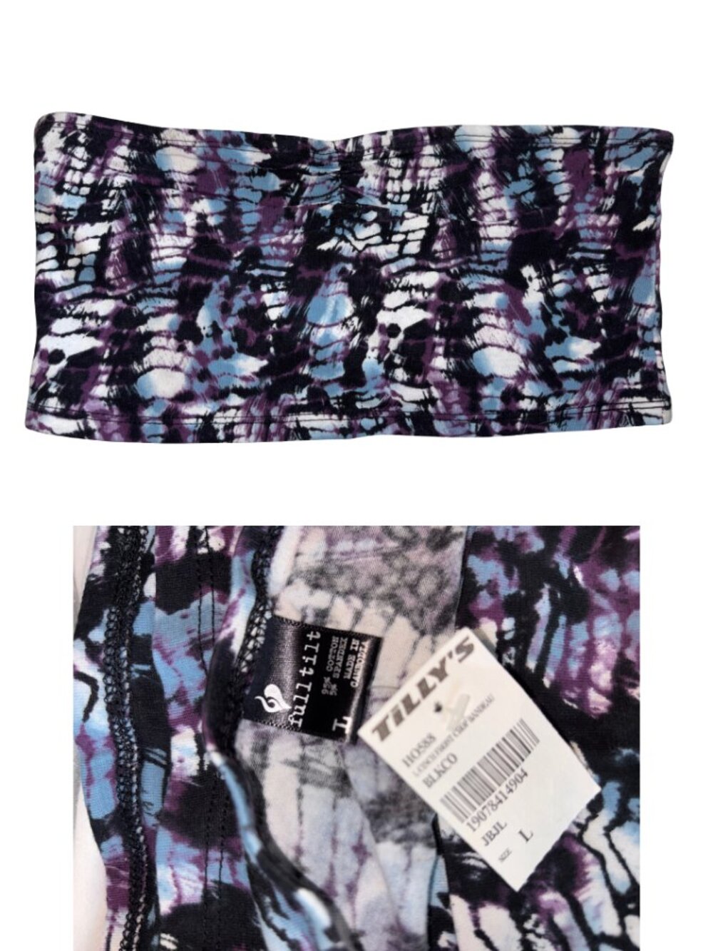 Full Tilt purple blue tie dye bandeau tube top L large